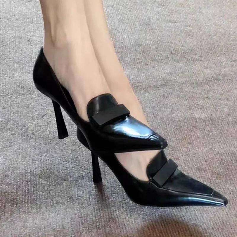 Neue elegante Frauen 8 cm High Heels Pumps Hochzeit Braut klassische Pu Leder Retro Slipony Heels Dame braun schwarz Büro Schuhe 42 schwarz von Joom DACH