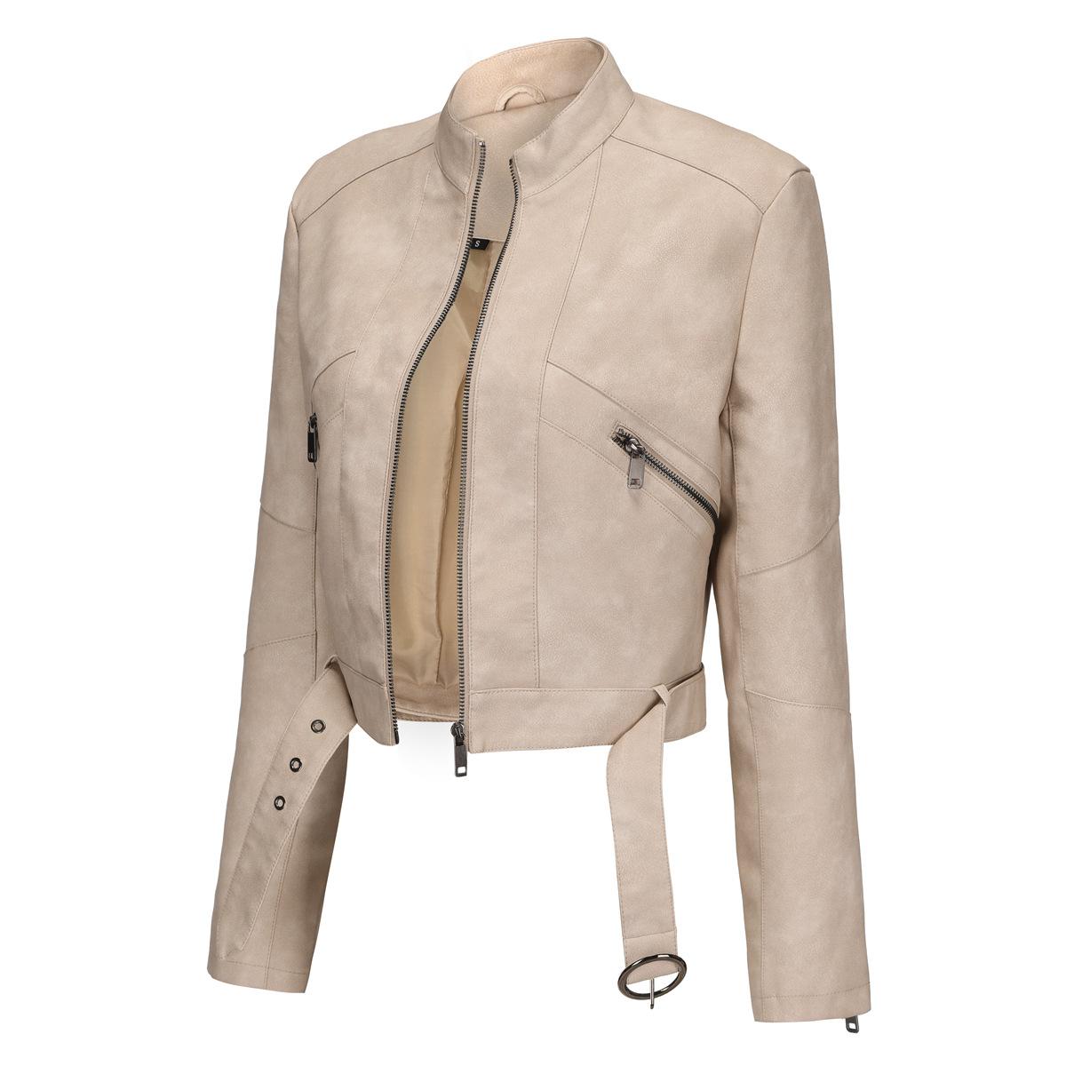 Neue europäische und amerikanische Damen Lederjacke im Motorradstil mit Gürtel, Langarm-Reißverschlussjacke, Lederjacke für Frühling und Herbst 3XL von Joom DACH