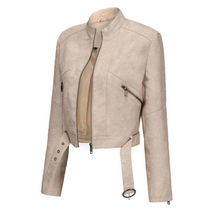 Neue europäische und amerikanische Damen Lederjacke im Motorradstil mit Gürtel, Langarm-Reißverschlussjacke, Lederjacke für Frühling und Herbst 3XL von Joom DACH