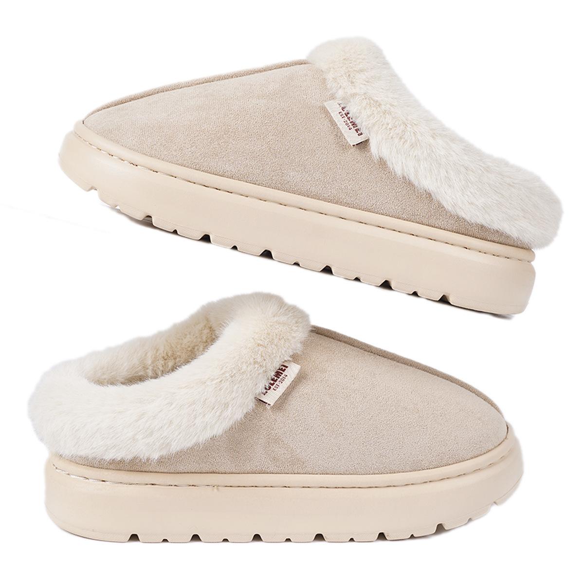 Neue flauschige Hausschuhe, Heim-rutschfeste warme Baumwollschuhe, Winter Damen Plus dicke Baumwollhausschuhe 40-41 beige von Joom DACH