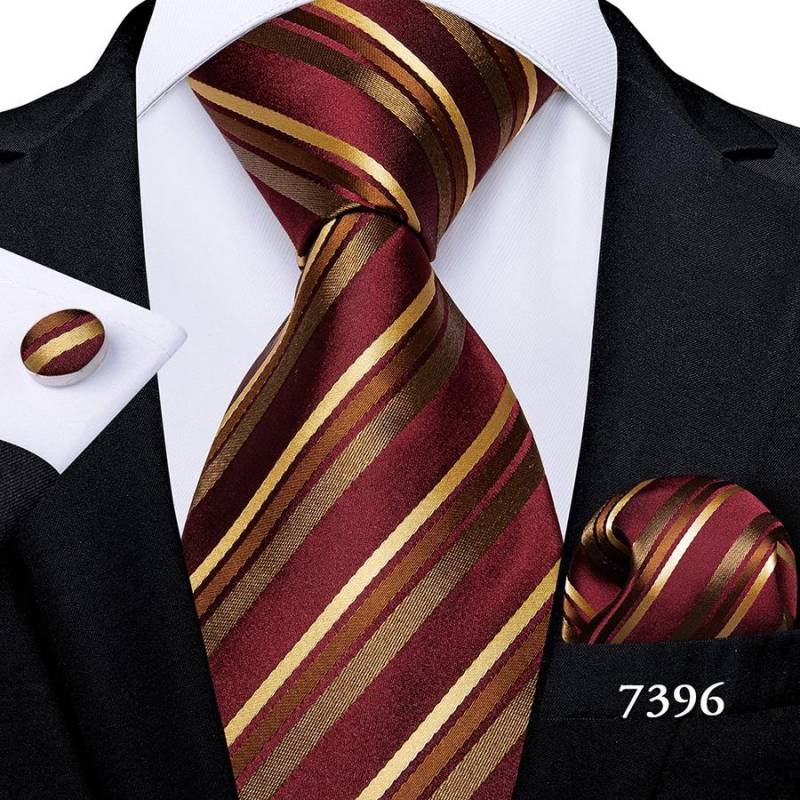 Neue formelle Krawatten klassische 100 % Seide gestreifte Krawatte Taschentuch Manschettenknöpfe Geschenk für Männer Hochzeit Krawatte DiBanGu N-7396 von Joom DACH