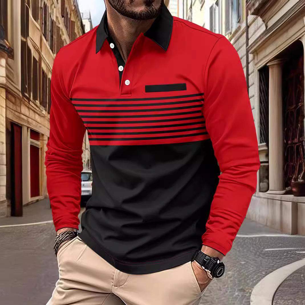 Neue frühjahr und herbst herren polo-shirt mit langen ärmeln gestreiften gedruckt männer casual polo-shirt männer t-shirt tops M rot von Joom DACH