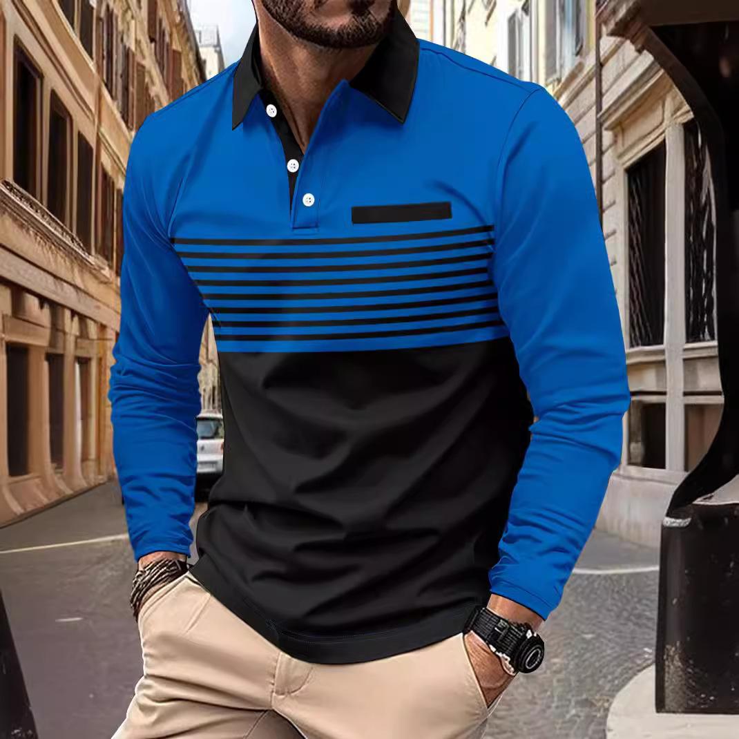 Neue frühjahr und herbst herren polo-shirt mit langen ärmeln gestreiften gedruckt männer casual polo-shirt männer t-shirt tops XL blau von Joom DACH