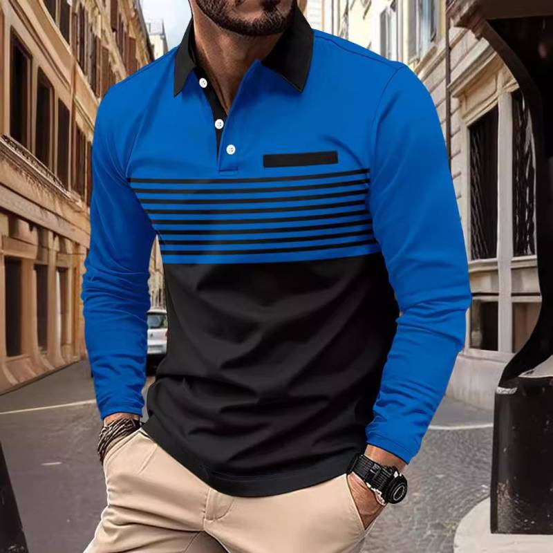 Neue frühjahr und herbst herren polo-shirt mit langen ärmeln gestreiften gedruckt männer casual polo-shirt männer t-shirt tops XL blau von Joom DACH