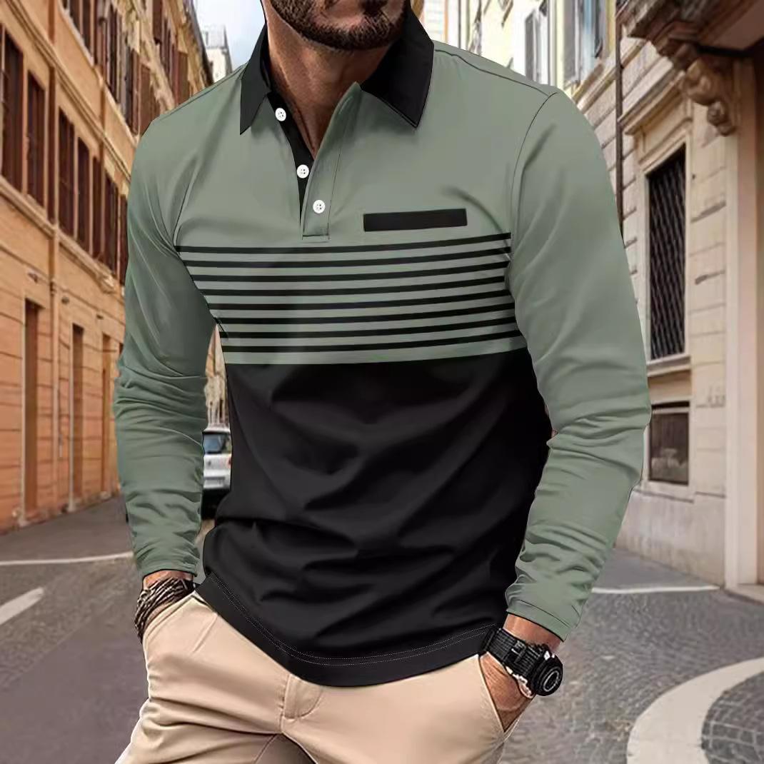 Neue frühjahr und herbst herren polo-shirt mit langen ärmeln gestreiften gedruckt männer casual polo-shirt männer t-shirt tops XXXL grün von Joom DACH