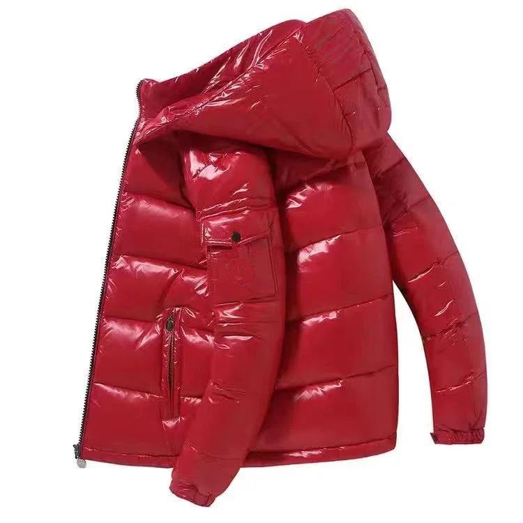 Neue glänzende Daunenjacken für Herren, kurze Winterjacke mit Kapuze für Damen, verdickte, warmhaltende, kältebeständige Langarm-Strickjacke S rot von Joom DACH