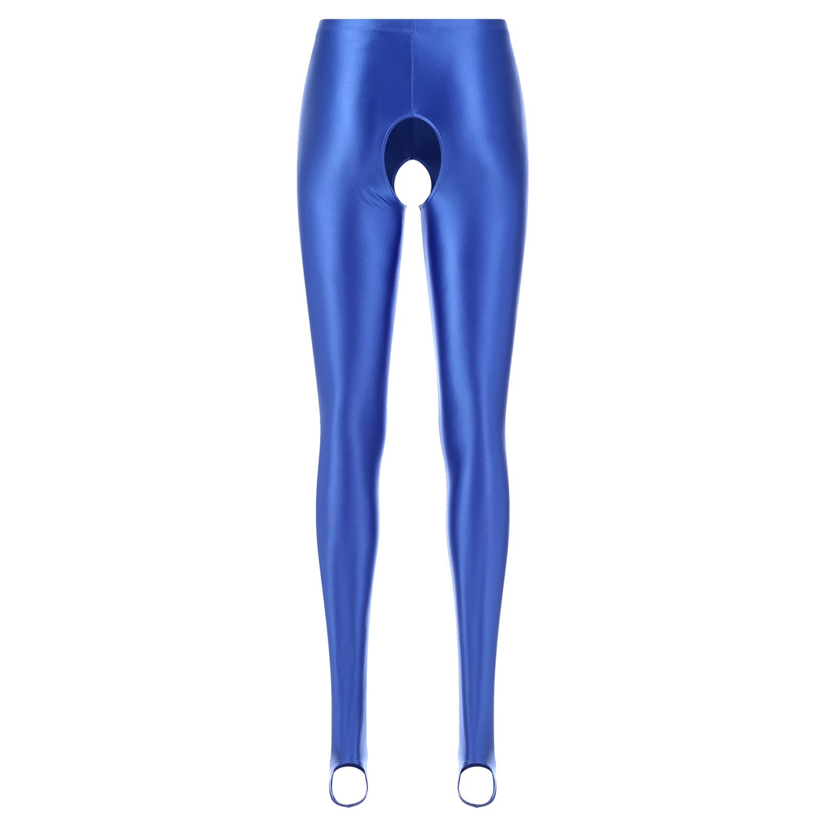 Neue glänzende Steigbügel-Leggings mit hoher Taille, dehnbare glatte Strumpfhosen für Damen, Fitness-Jubiläums-Röhrenhose M blau von Joom DACH