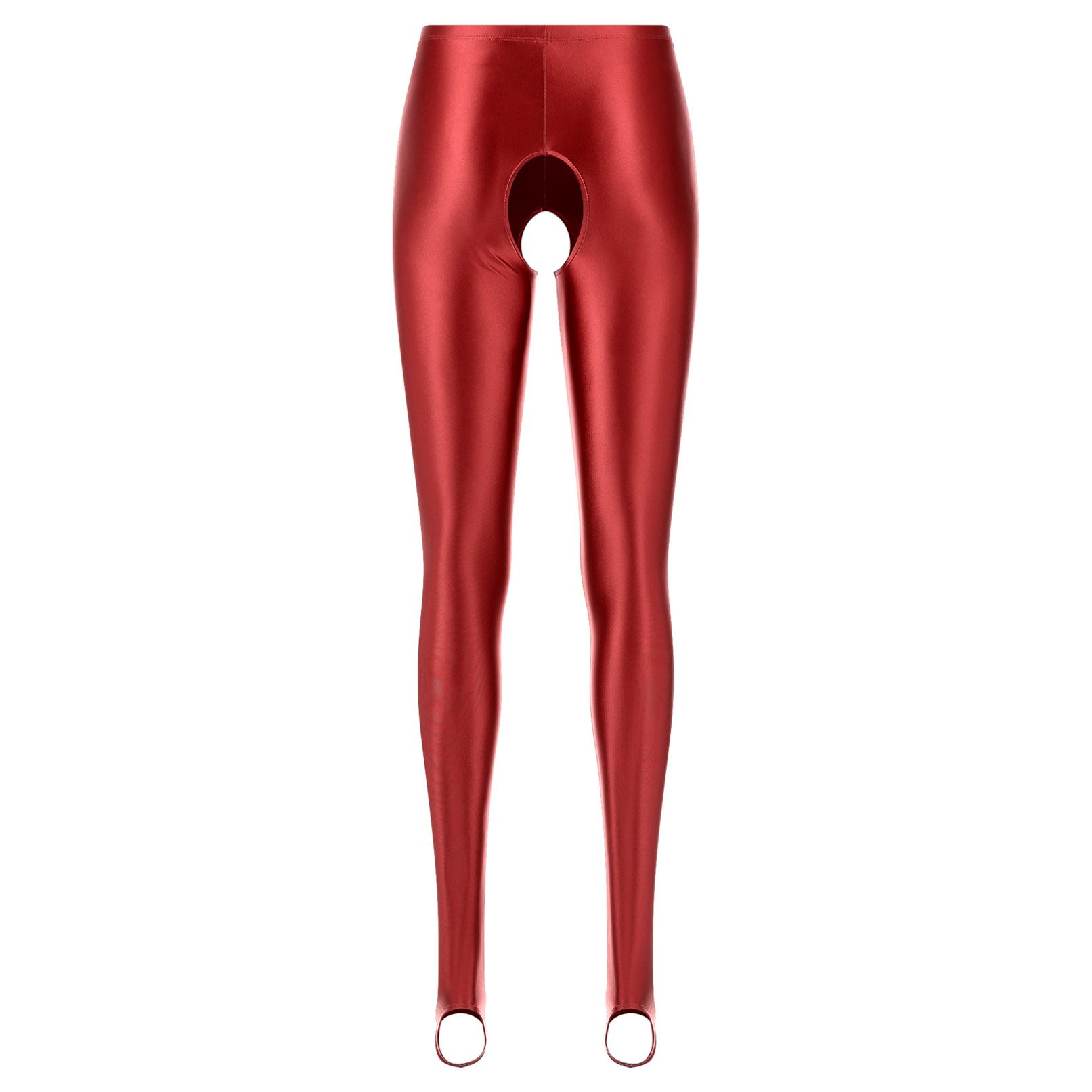 Neue glänzende Steigbügel-Leggings mit hoher Taille, dehnbare glatte Strumpfhosen für Damen, Fitness-Jubiläums-Röhrenhose M bordeaux von Joom DACH