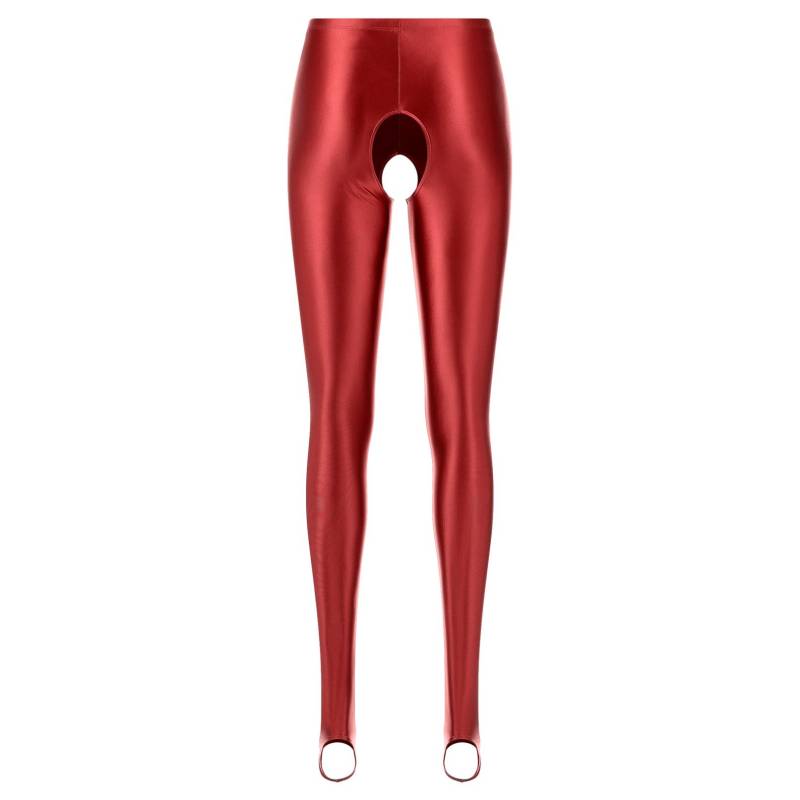 Neue glänzende Steigbügel-Leggings mit hoher Taille, dehnbare glatte Strumpfhosen für Damen, Fitness-Jubiläums-Röhrenhose M bordeaux von Joom DACH