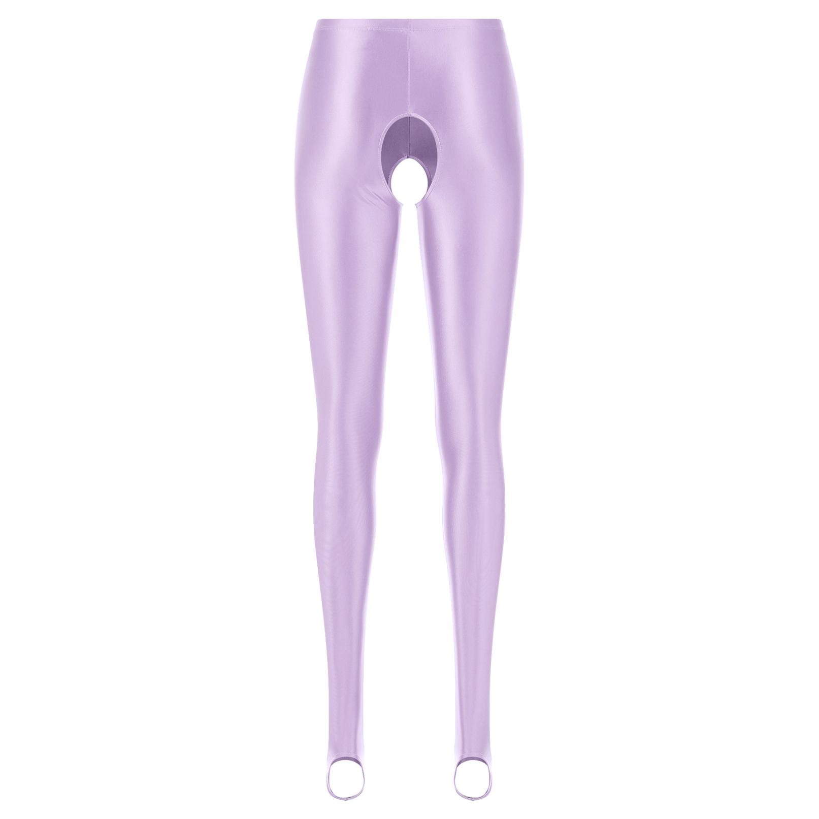 Neue glänzende Steigbügel-Leggings mit hoher Taille, dehnbare glatte Strumpfhosen für Damen, Fitness-Jubiläums-Röhrenhose M licht lila von Joom DACH