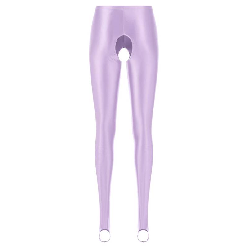 Neue glänzende Steigbügel-Leggings mit hoher Taille, dehnbare glatte Strumpfhosen für Damen, Fitness-Jubiläums-Röhrenhose M licht lila von Joom DACH