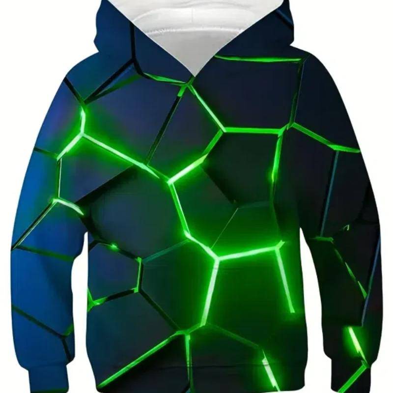 Neue heiße Verkauf Kinder Jungen Hoodie Sweatshirt Langarm 3D Druck optische Täuschung mit Taschen blau lila Kinder Tops 150CM von Joom DACH