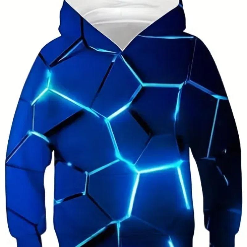 Neue heiße Verkauf Kinder Jungen Hoodie Sweatshirt Langarm 3D Druck optische Täuschung mit Taschen blau lila Kinder Tops 160CM von Joom DACH