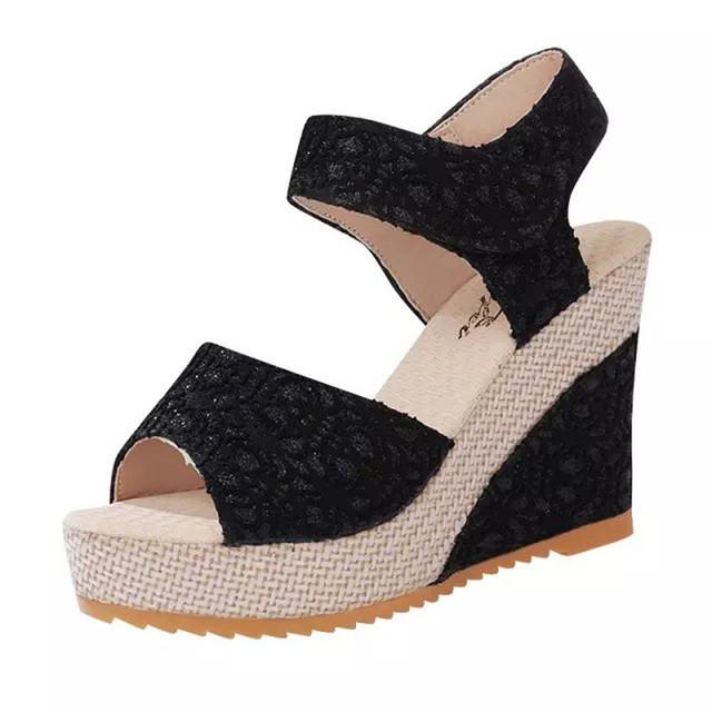 Neue hochhackige Keilabsatz-Plattform Fischmaul-Peep-Toe-Sandalen für Damen Damenschuhe Komfort Sommer-Designer-Schuhe 41 schwarz von Joom DACH