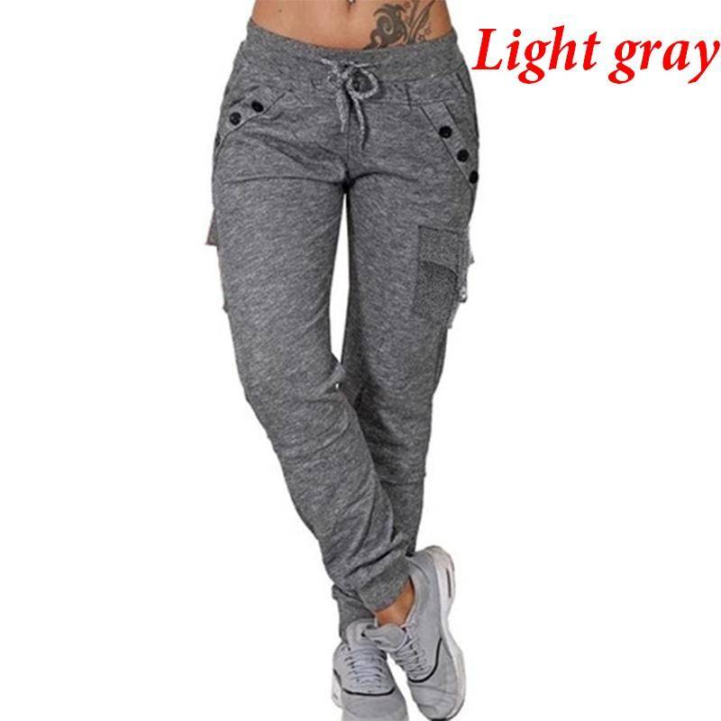 Neue hochwertige Damen-Mode-Freizeithose, lockere Hose mit hoher Taille, Stretch, schlanke Trainingshose M hellgrau von Joom DACH