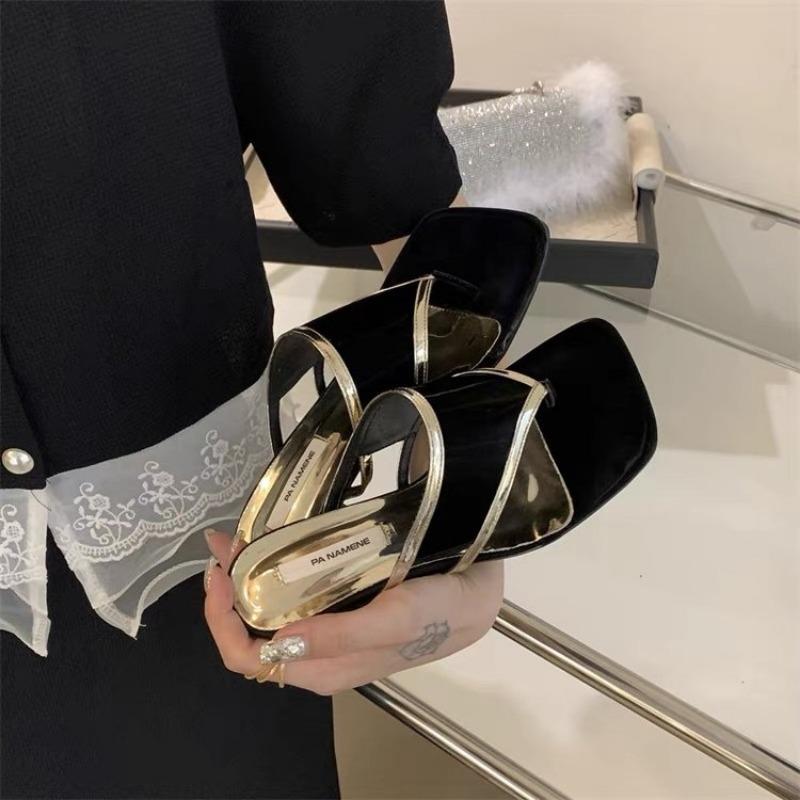 Neue klassische Flip-Flops mit Clip-Zehe für Damen, echtes Leder, Sandalen mit quadratischer Zehenpartie, dicke Absätze, Slip-On, gemischte Farben, Sommerschuhe 40 schwarz von Joom DACH