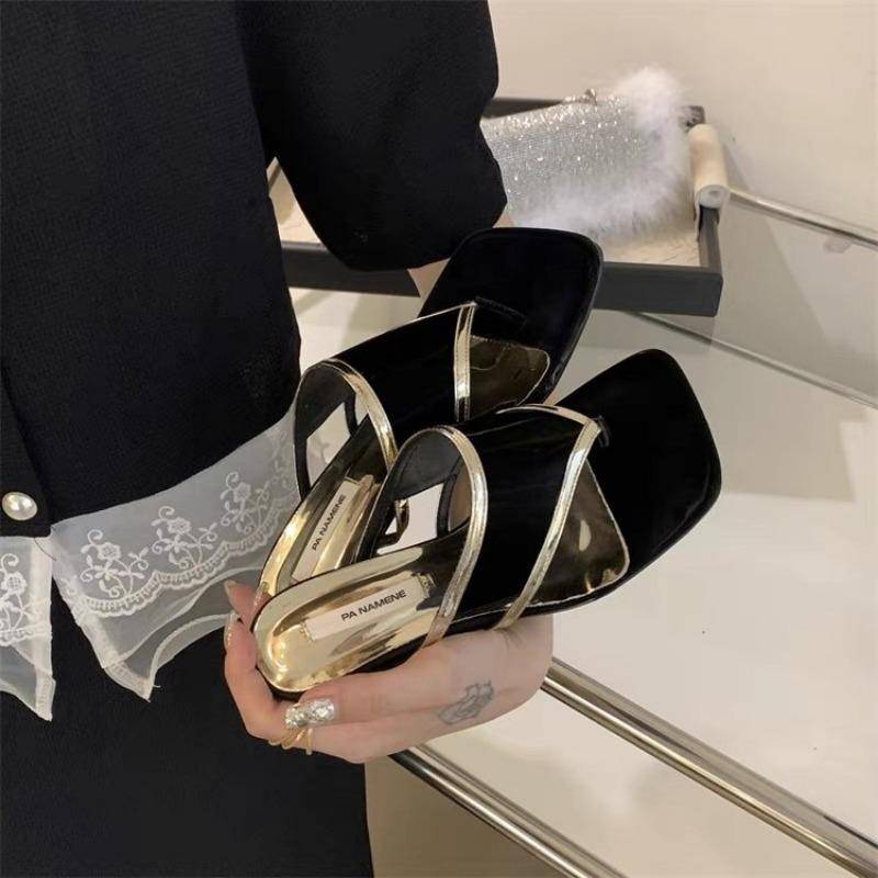 Neue klassische Flip-Flops mit Clip-Zehe für Damen, echtes Leder, Sandalen mit quadratischer Zehenpartie, dicke Absätze, Slip-On, gemischte Farben, Sommerschuhe 40 schwarz von Joom DACH