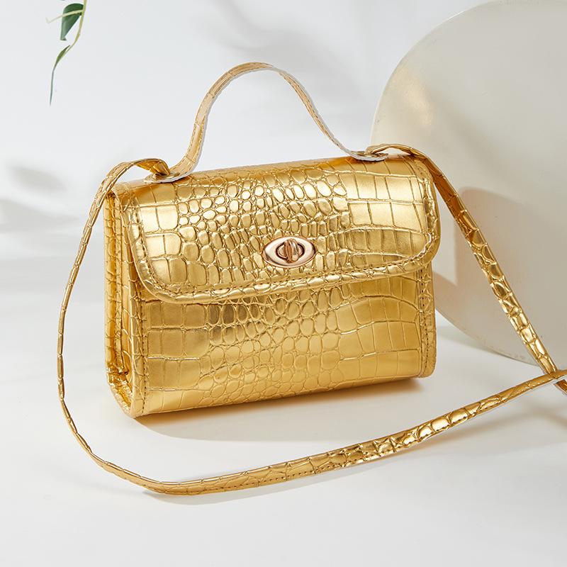 Neue kleine quadratische Tasche mit Krokodilmuster für Damen, Handytasche, hochwertige Umhängetasche für Damen gold von Joom DACH