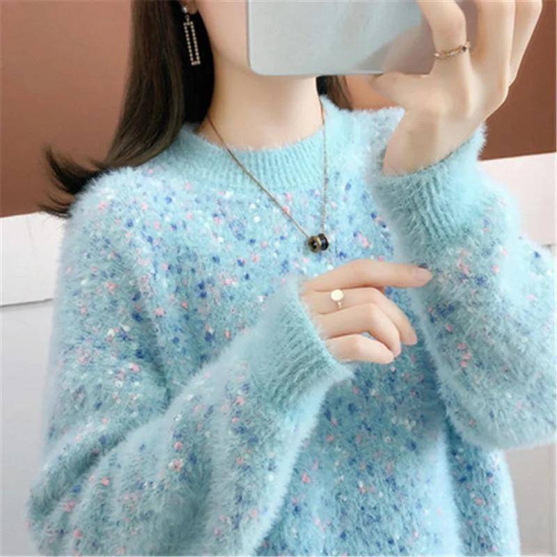 Neue koreanische Damen Pullover für den Herbst und Winter, Imitation Nerz Samt Langarm Casual Bottoming Shirt Top M blau von Joom DACH