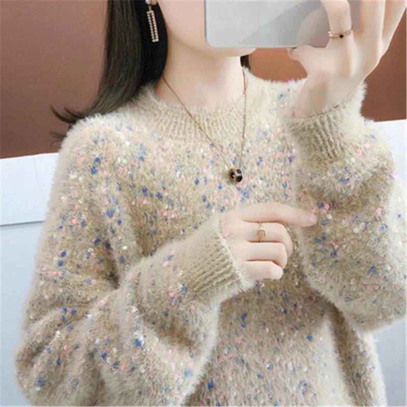 Neue koreanische Damen Pullover für den Herbst und Winter, Imitation Nerz Samt Langarm Casual Bottoming Shirt Top XXXL hellbraun von Joom DACH