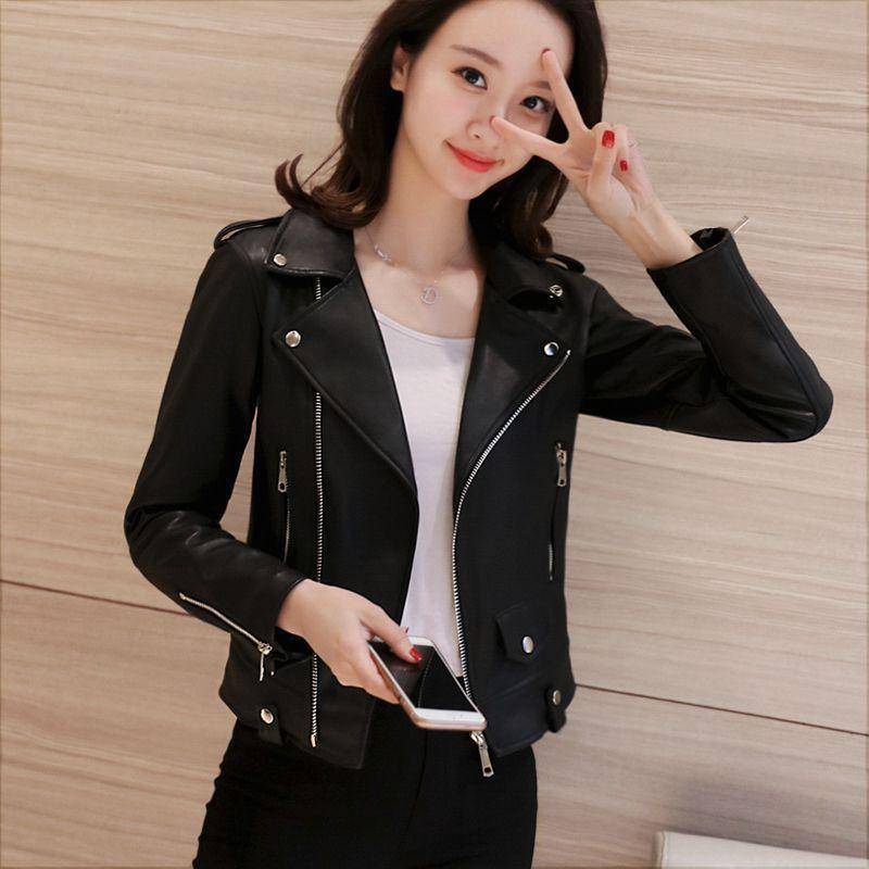 Neue koreanische Version Damen PU Lederjacke Damen Kurze Slim-Fit Kleine Jacke, Motorradbekleidung Lederjacke 3XL schwarz von Joom DACH