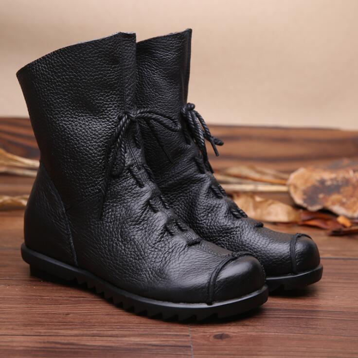 Neue lässige Damen-Stiefeletten aus echtem Leder mit weichen, rutschfesten Retro-Damenschuhen mit niedrigem Absatz 40 schwarz von Joom DACH