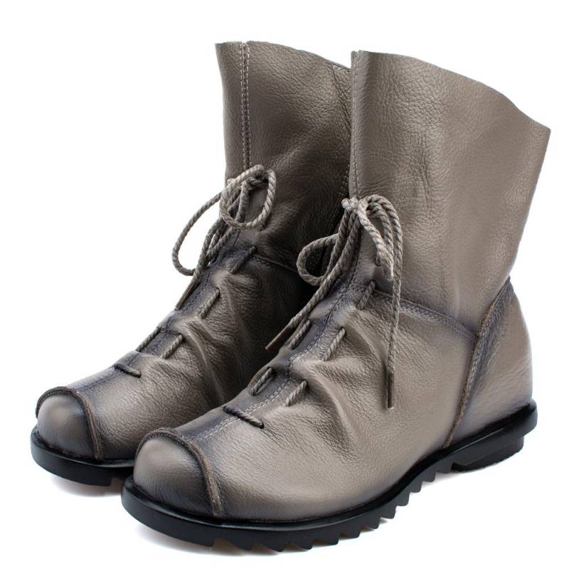 Neue lässige Damen-Stiefeletten aus echtem Leder mit weichen, rutschfesten Retro-Damenschuhen mit niedrigem Absatz 41 grau von Joom DACH