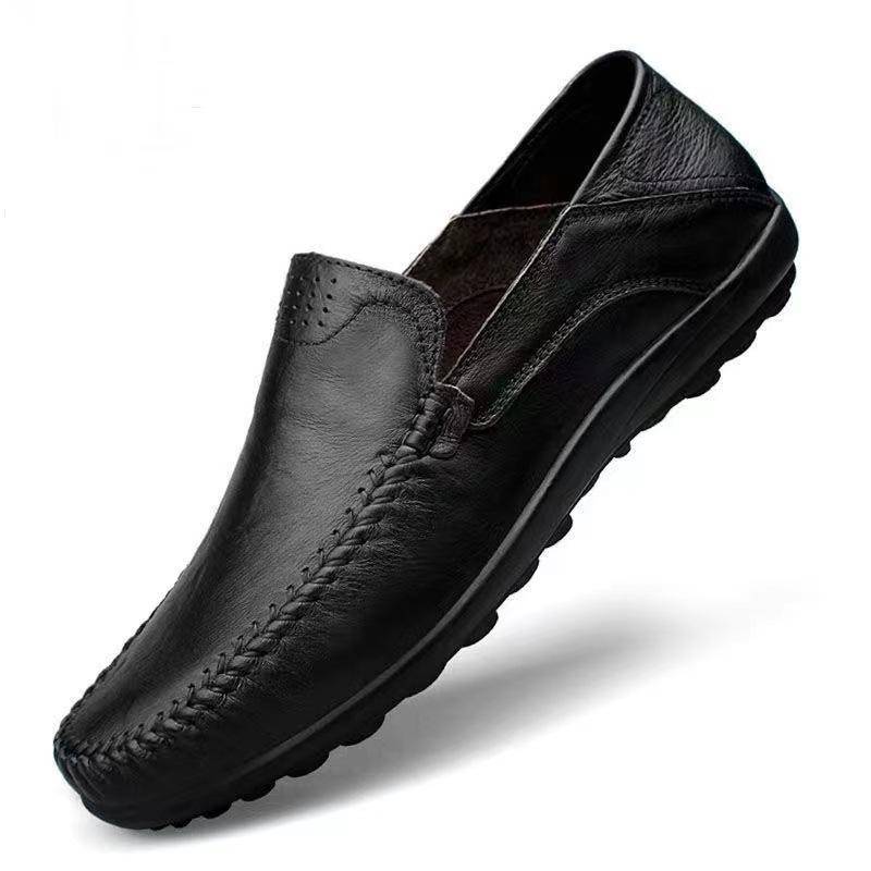 Neue lässige Slip-On-Lederschuhe für Herren im Frühling mit weicher Sohle und atmungsaktivem koreanischen Design 43 schwarz von Joom DACH
