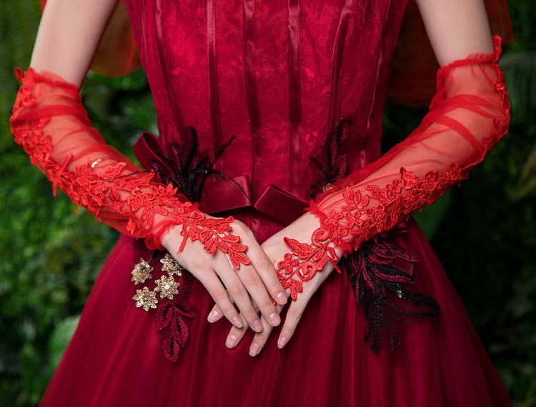 Neue lange Spitzenhandschuhe Gothic Lolita solide dünne Handschuhe JK Mädchen Fäustlinge Oversleeve Damenmode Sonnenblocker Manschette Fingerlose Handschuhe rot von Joom DACH