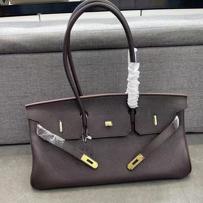 Neue leder weibliche Baotou schicht rindsleder TC leder 42cm horizontale niedrige version innen farbe 41x19x20cm kaffeebraun von Joom DACH