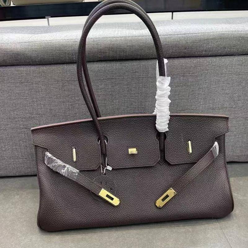 Neue leder weibliche Baotou schicht rindsleder TC leder 42cm horizontale niedrige version innen farbe 41x19x20cm kaffeebraun von Joom DACH