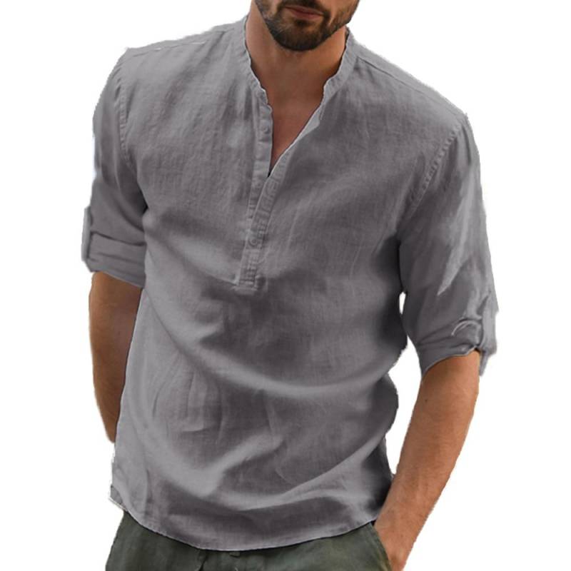 Neue männer Casual Bluse Baumwolle Leinen Hemd Lose Tops Langarm T Shirt Frühling Herbst Casual Schöne Männer Shirts US L 70-80 KG graue von Joom DACH