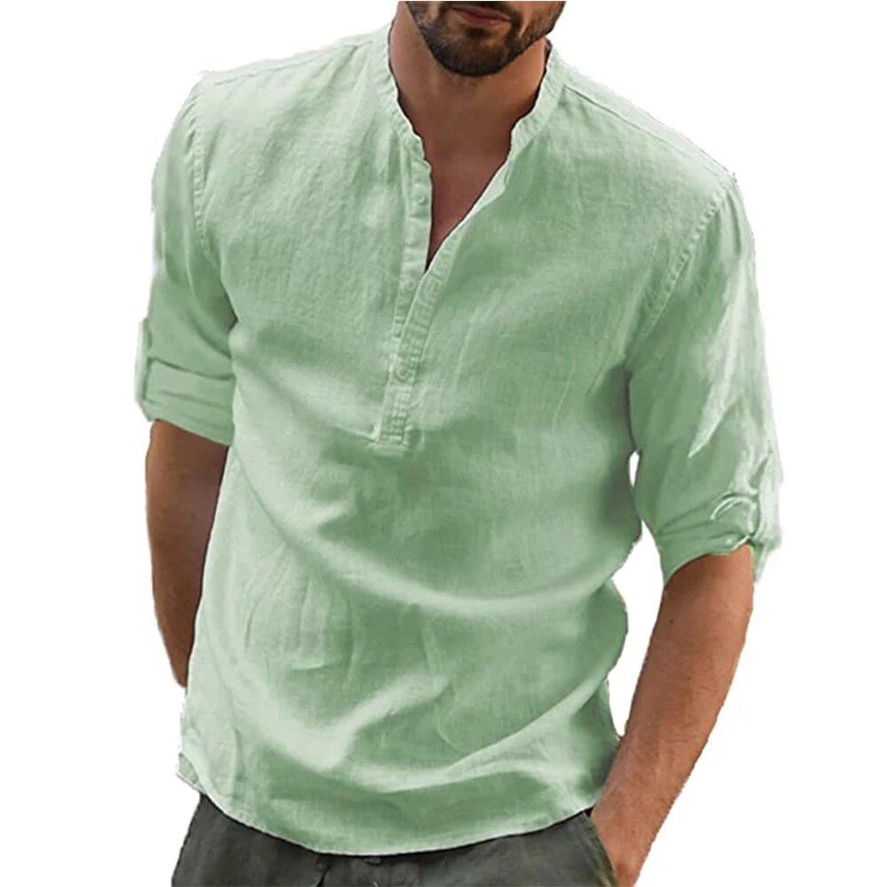 Neue männer Casual Bluse Baumwolle Leinen Hemd Lose Tops Langarm T Shirt Frühling Herbst Casual Schöne Männer Shirts US XL 80-90 KG grün von Joom DACH