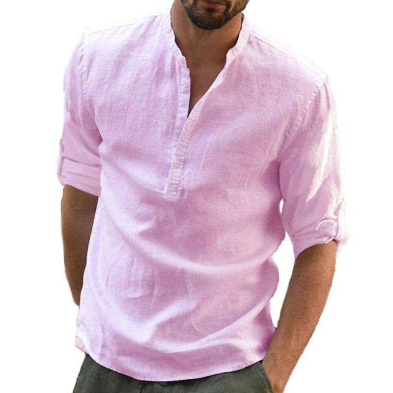 Neue männer Casual Bluse Baumwolle Leinen Hemd Lose Tops Langarm T Shirt Frühling Herbst Casual Schöne Männer Shirts US XXL 90-100 KG rosa von Joom DACH