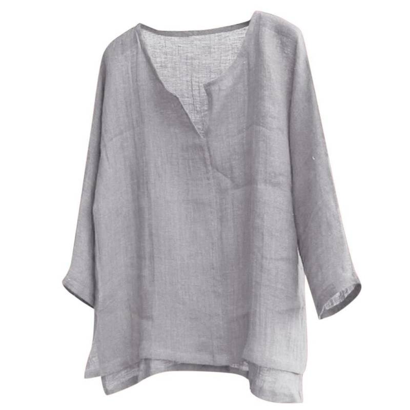 Neue männer Sommer Frühling Lange Ärmel Lose Hemd Einfarbig Casual Langarm Cooles Hemd Vn-eck Tops Größe s-5XL EU XXXL grau von Joom DACH