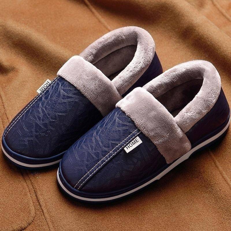 Neue männer Winter Zu Hause Hausschuhe Herbst Nicht Slip Indoor Schuhe für Mann Leder Hausschuhe Wasserdichte Warme Hausschuhe 42-43 navy blau von Joom DACH