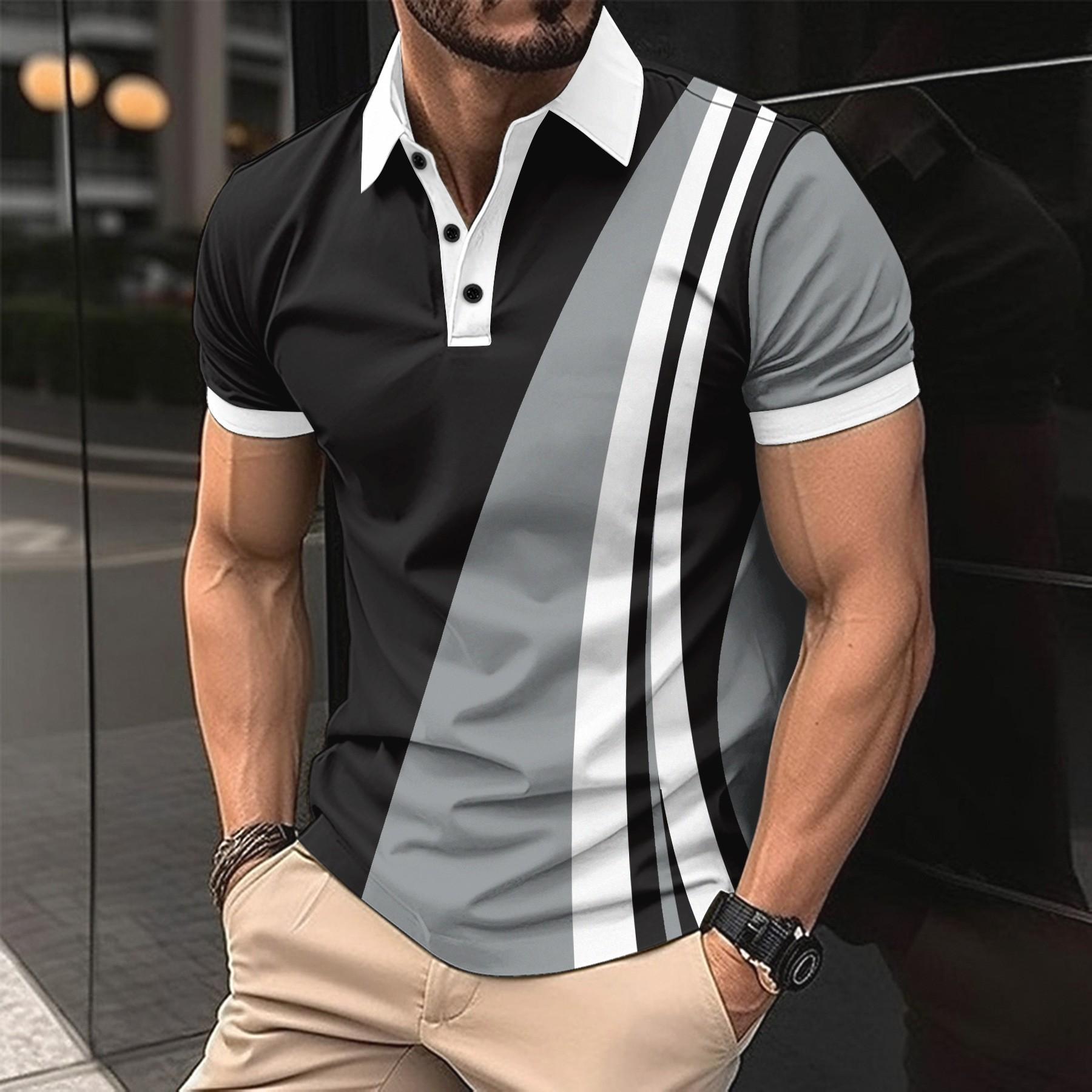 Neue männer casual POLO hemd gedruckt revers taste business farbe blockieren hundert T-shirt S weiß von Joom DACH