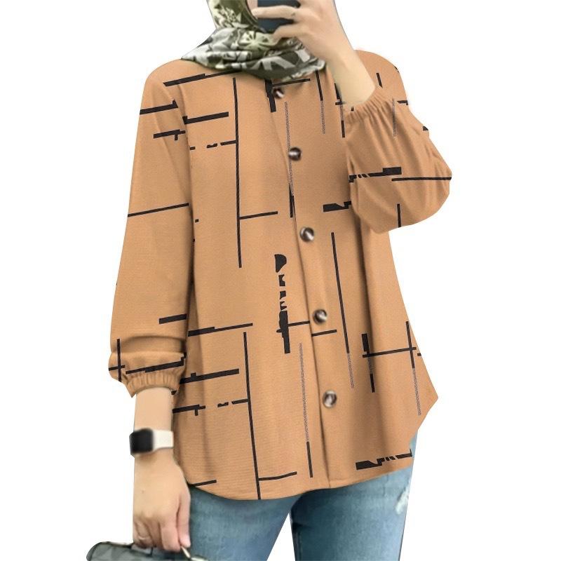 Neue modische Bluse mit Puffärmeln und Blumenmuster für Damen in Übergröße 4XL beige von Joom DACH