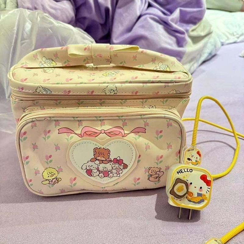 Neue süße Mädchen Kosmetiktasche Tragbare Aufbewahrungstasche mit großer Kapazität gelb von Joom DACH