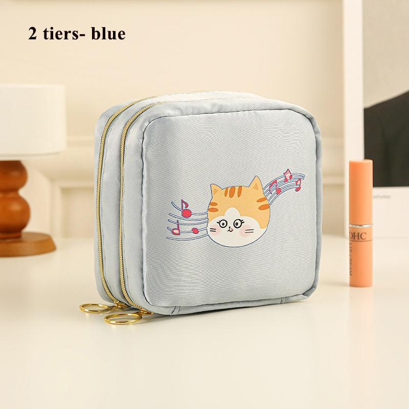 Neue tragbare Kosmetiktasche für Damen, Reise-Make-up-Lippenstiftetui, Tampontasche, Damenbinden-Organizer, große Kapazität double layer blau von Joom DACH