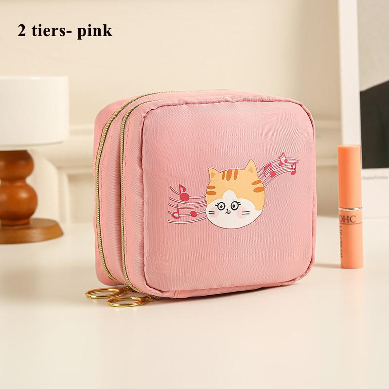 Neue tragbare Kosmetiktasche für Damen, Reise-Make-up-Lippenstiftetui, Tampontasche, Damenbinden-Organizer, große Kapazität double layer rosa von Joom DACH