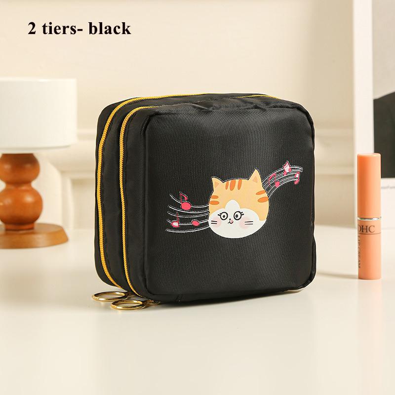 Neue tragbare Kosmetiktasche für Damen, Reise-Make-up-Lippenstiftetui, Tampontasche, Damenbinden-Organizer, große Kapazität double layer schwarz von Joom DACH