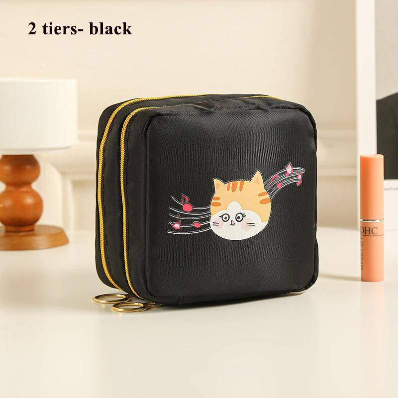 Neue tragbare Kosmetiktasche für Damen, Reise-Make-up-Lippenstiftetui, Tampontasche, Damenbinden-Organizer, große Kapazität double layer schwarz von Joom DACH