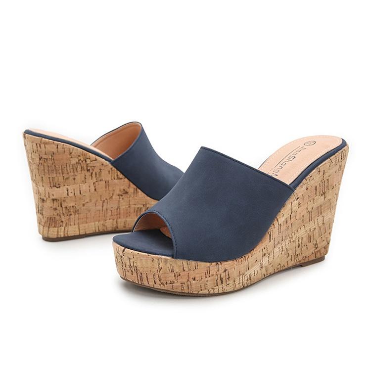 Neue trendige Damenmode-Keilsandalen, offene Peep-Toe-Espadrille-Plateau-Sandalen, Damen- und Mädchen-Wedges, Sommer-Bohemien-Slip-on-Sandalen mit Absatz 40 blau von Joom DACH