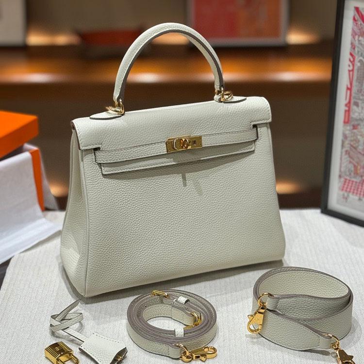 Neue trendige High-End-Tasche mit breitem Schultergurt für Damen, Oberschicht aus Rindsleder, einzelne Schulter, Umhängetasche, Nischentasche 28x12x23cm weiß von Joom DACH