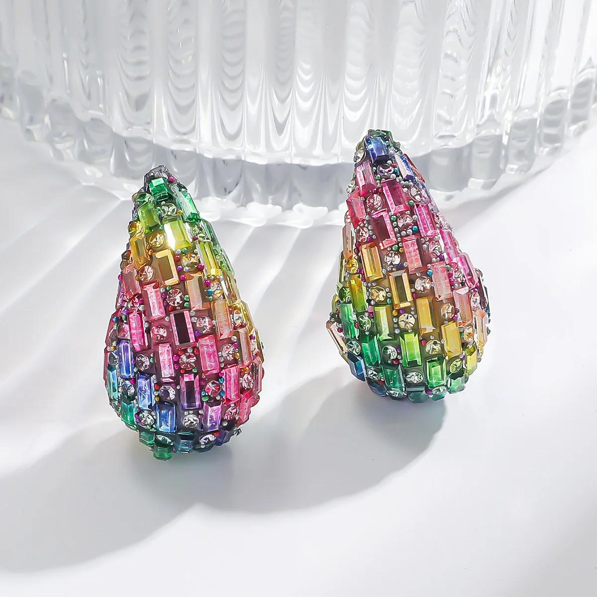 Neue trendige klobige Kristall-Tropfen-Creolen Dupes für Frauen Klobige bunte Kuppel-Tropfen-Ohrstecker Schmuckgeschenke von Joom DACH