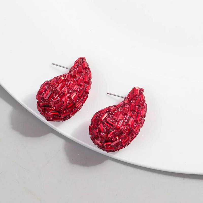 Neue trendige klobige Kristall-Tropfen-Creolen Dupes für Frauen Klobige bunte Kuppel-Tropfen-Ohrstecker Schmuckgeschenke rot von Joom DACH