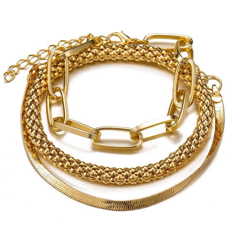 Neue trendige kubanische Frauen Männer Armbänder Armreifen klassische Twist Seil Kette Armbänder 3 Stück Punk Gold Farbe Charme Hand Schmuck Party Zubehör Geschenke goldgelb von Joom DACH