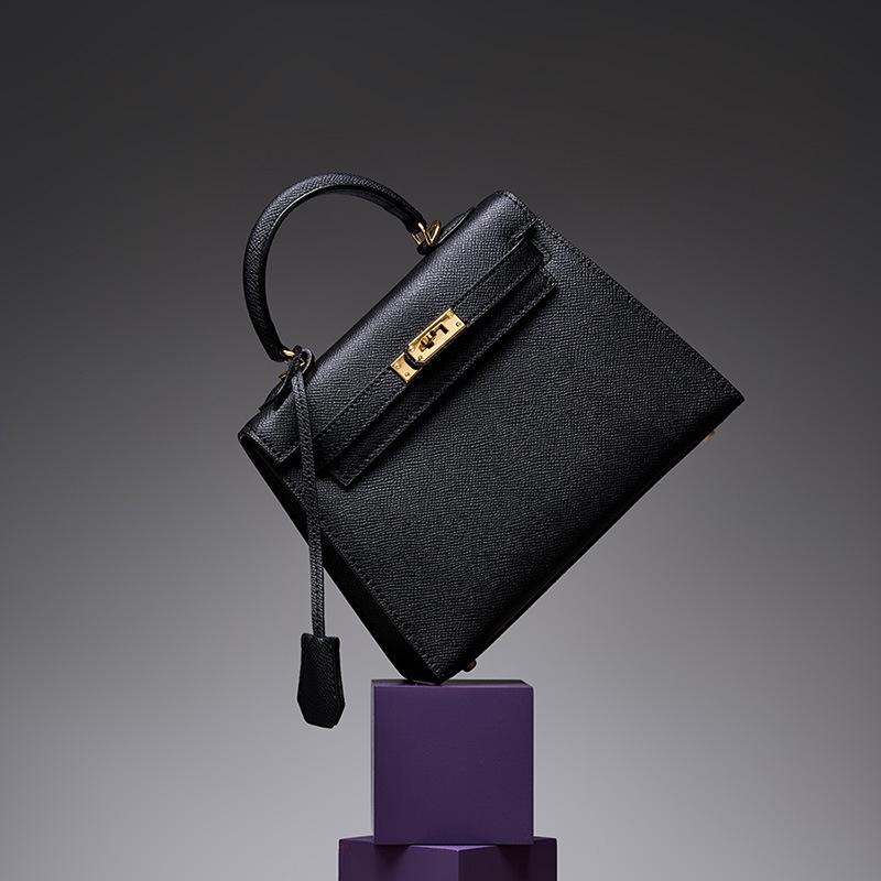 Neue und modische Rindsleder High-End-Ledertasche Mini Crossbody Handtasche für Frauen 22x7x16cm schwarz von Joom DACH