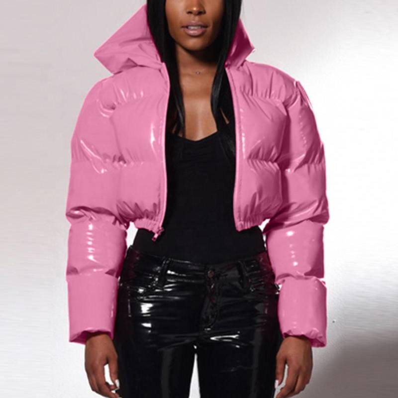 Neue vielseitige warme kurze Jacke weibliche Daunenmäntel Daunen-Baumwoll-Outwear koreanischen Stehkragen gepolsterte weiche Herbst Frauen Winterparkas M rosa von Joom DACH